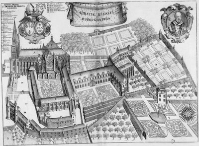 Engraving of the 17th Century Representing the Abbey of Saint-Denis in France, in the Book Monasticon Gallicanum by Michel Germain